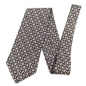 Polo Ralph Lauren Tie Mens Black Purple Geometric Silk Necktie‎ Vintage Made USA